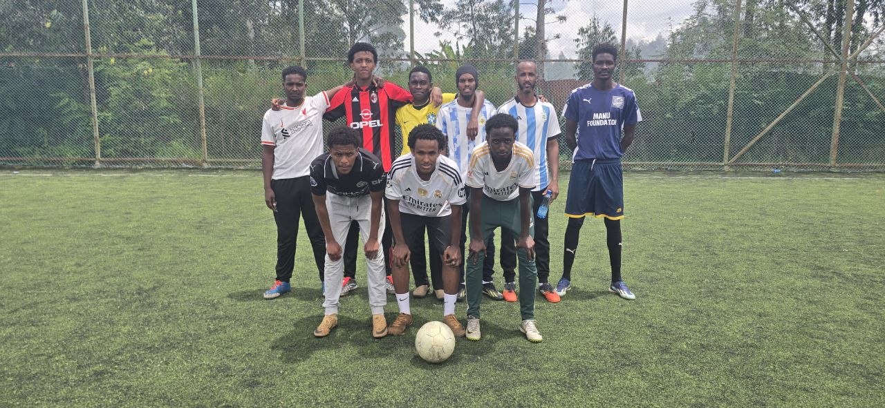 Diverse team group photo with mixed jerseys